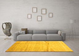 Machine Washable Abstract Yellow Contemporary Rug in a Living Room, wshcon2057yw