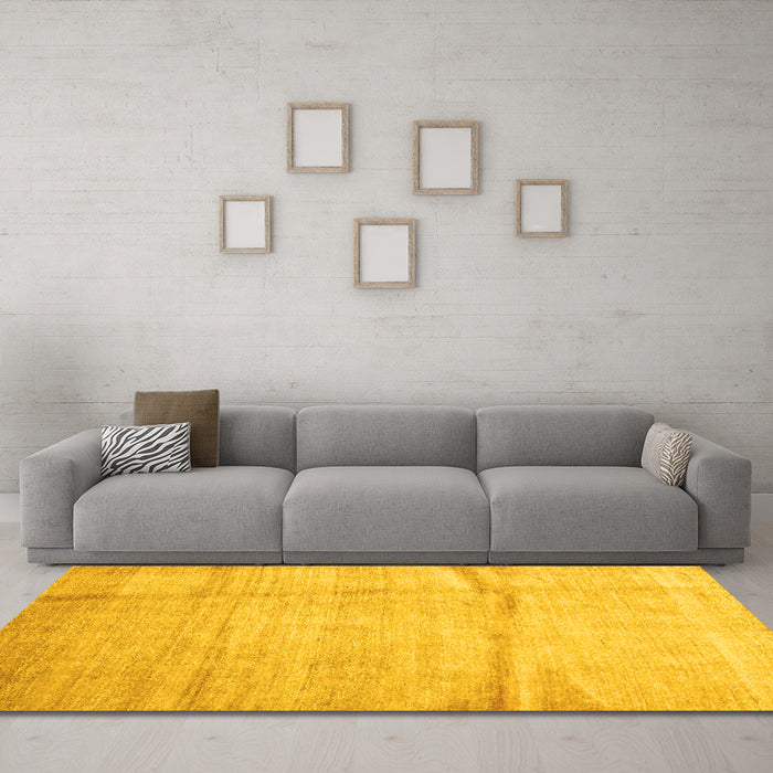 Machine Washable Abstract Yellow Contemporary Rug in a Living Room, wshcon2057yw