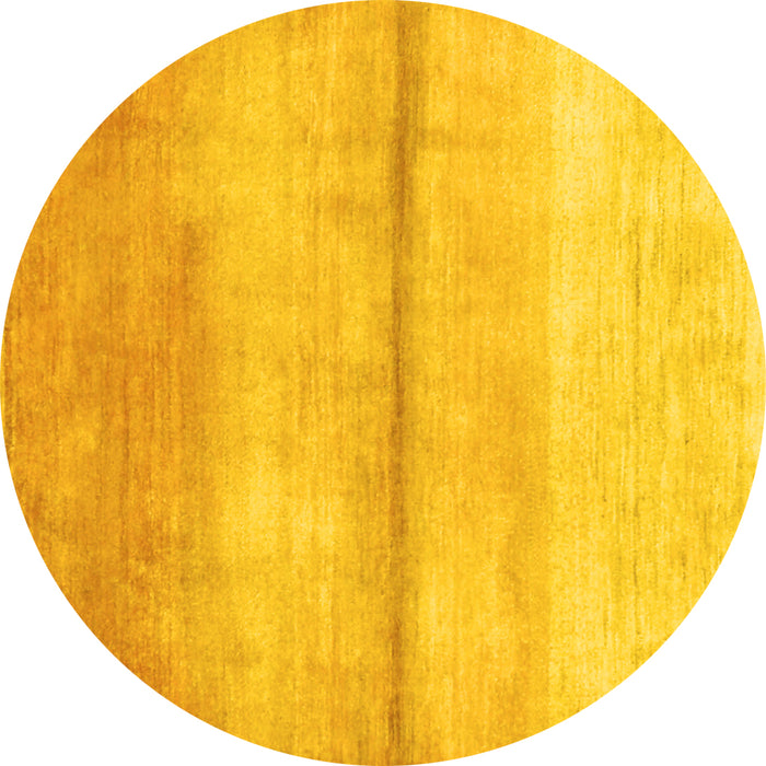 Round Machine Washable Abstract Yellow Contemporary Rug, wshcon2058yw