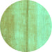 Round Abstract Turquoise Contemporary Rug, con2058turq