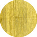 Round Machine Washable Abstract Yellow Contemporary Rug, wshcon2059yw