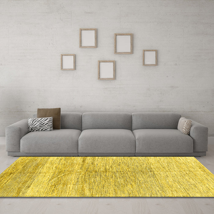 Machine Washable Abstract Yellow Contemporary Rug in a Living Room, wshcon2059yw