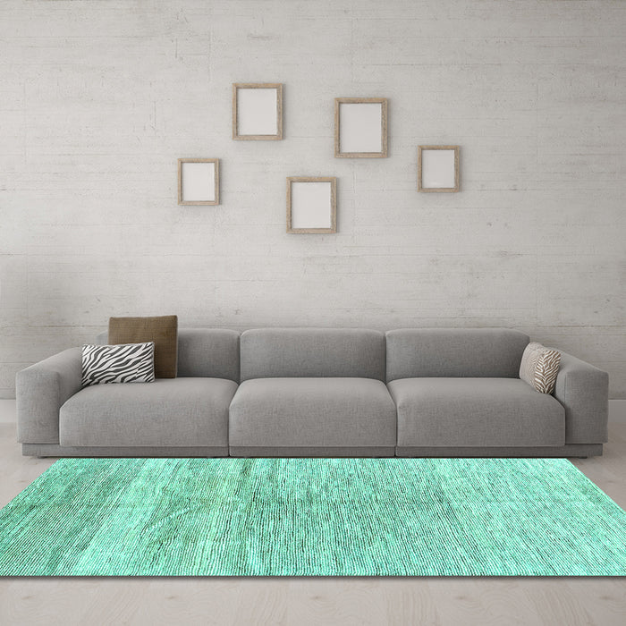 Machine Washable Abstract Turquoise Contemporary Area Rugs in a Living Room,, wshcon2059turq