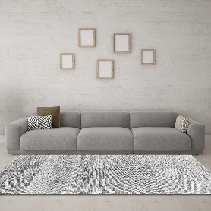 Machine Washable Abstract Gray Contemporary Rug in a Living Room,, wshcon2059gry