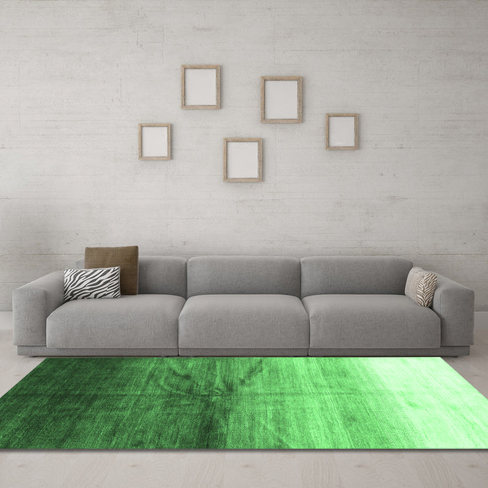 Machine Washable Abstract Emerald Green Contemporary Area Rugs in a Living Room,, wshcon2060emgrn