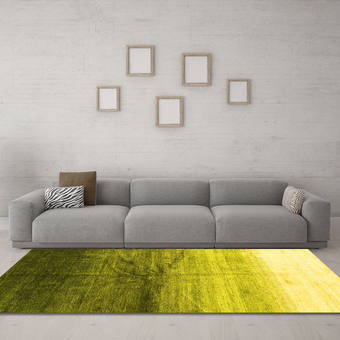 Machine Washable Abstract Yellow Contemporary Rug in a Living Room, wshcon2060yw