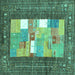 Square Machine Washable Abstract Turquoise Contemporary Area Rugs, wshcon2061turq