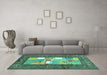 Machine Washable Abstract Turquoise Contemporary Area Rugs in a Living Room,, wshcon2061turq