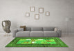 Machine Washable Abstract Green Contemporary Area Rugs in a Living Room,, wshcon2061grn