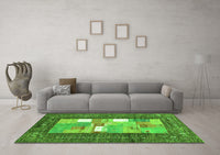 Machine Washable Abstract Green Contemporary Rug, wshcon2061grn