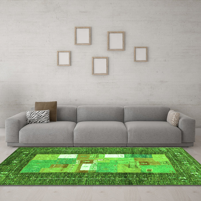 Machine Washable Abstract Green Contemporary Area Rugs in a Living Room,, wshcon2061grn