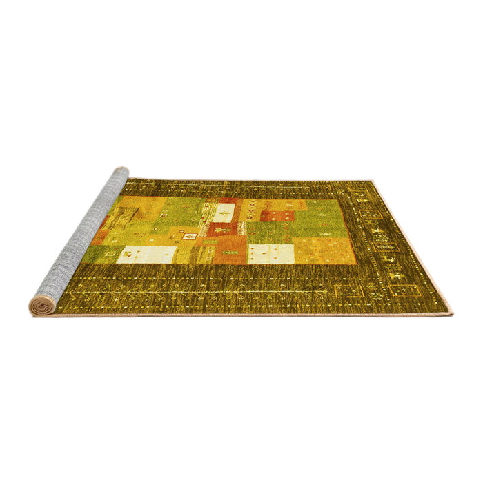 Sideview of Machine Washable Abstract Yellow Contemporary Rug, wshcon2061yw