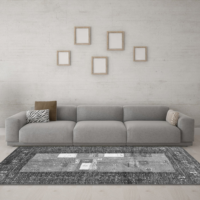 Machine Washable Abstract Gray Contemporary Rug in a Living Room,, wshcon2061gry