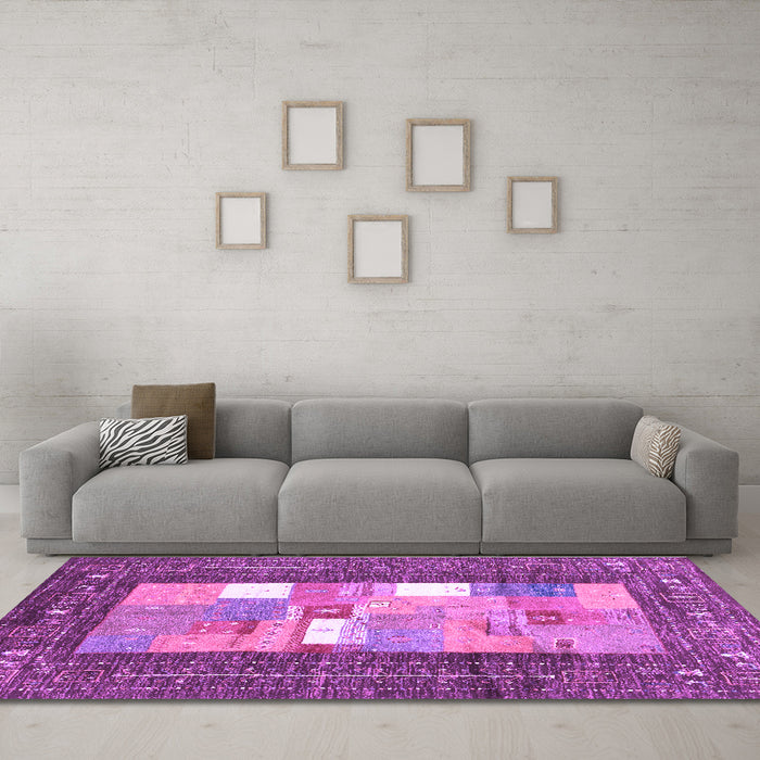Machine Washable Abstract Purple Contemporary Area Rugs in a Living Room, wshcon2061pur