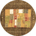 Round Abstract Brown Contemporary Rug, con2061brn