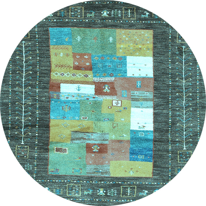 Round Abstract Light Blue Contemporary Rug, con2061lblu