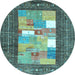 Round Abstract Light Blue Contemporary Rug, con2061lblu