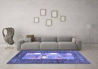 Machine Washable Abstract Blue Contemporary Rug, wshcon2061blu