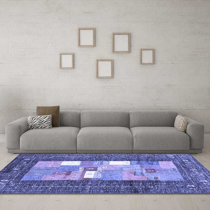 Machine Washable Abstract Blue Contemporary Rug in a Living Room, wshcon2061blu