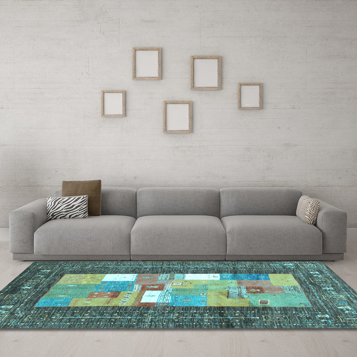 Machine Washable Abstract Light Blue Contemporary Rug in a Living Room, wshcon2061lblu