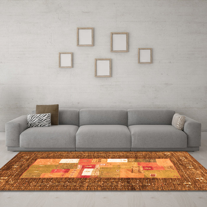 Machine Washable Abstract Orange Contemporary Area Rugs in a Living Room, wshcon2061org