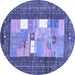 Round Abstract Blue Contemporary Rug, con2061blu