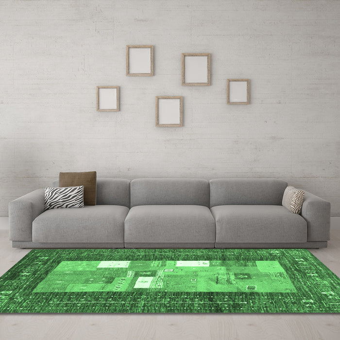Machine Washable Abstract Emerald Green Contemporary Area Rugs in a Living Room,, wshcon2061emgrn