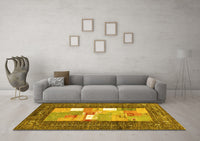 Machine Washable Abstract Yellow Contemporary Rug, wshcon2061yw