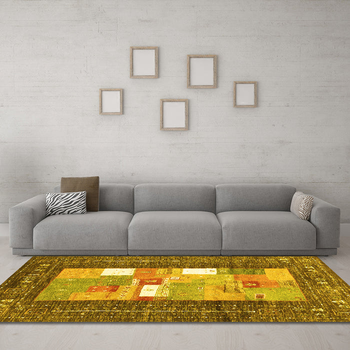 Machine Washable Abstract Yellow Contemporary Rug in a Living Room, wshcon2061yw