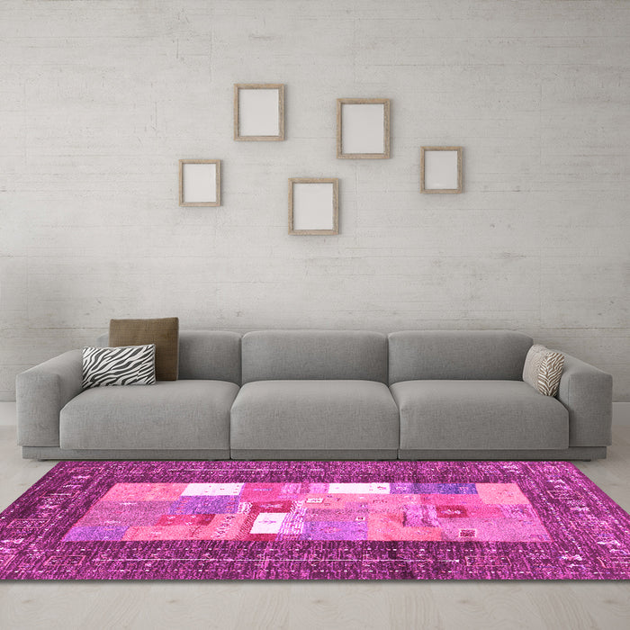 Machine Washable Abstract Pink Contemporary Rug in a Living Room, wshcon2061pnk