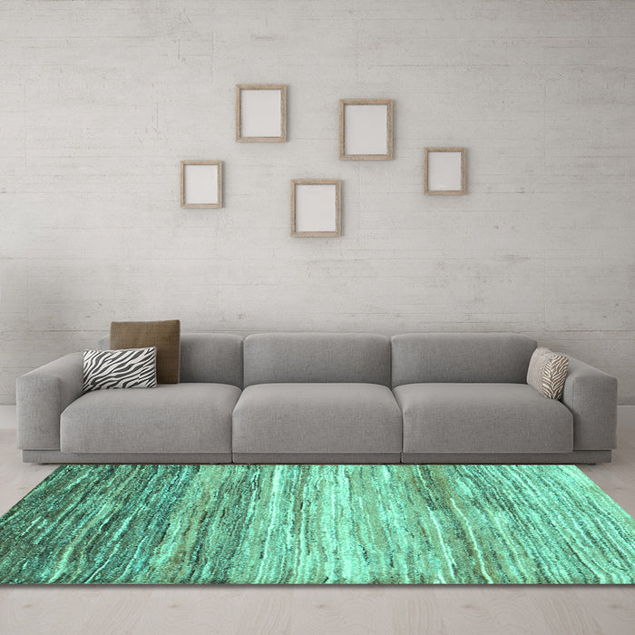 Machine Washable Abstract Turquoise Contemporary Area Rugs in a Living Room,, wshcon2062turq