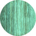 Round Machine Washable Abstract Turquoise Contemporary Area Rugs, wshcon2062turq