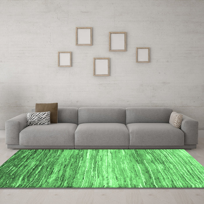 Machine Washable Abstract Emerald Green Contemporary Area Rugs in a Living Room,, wshcon2062emgrn