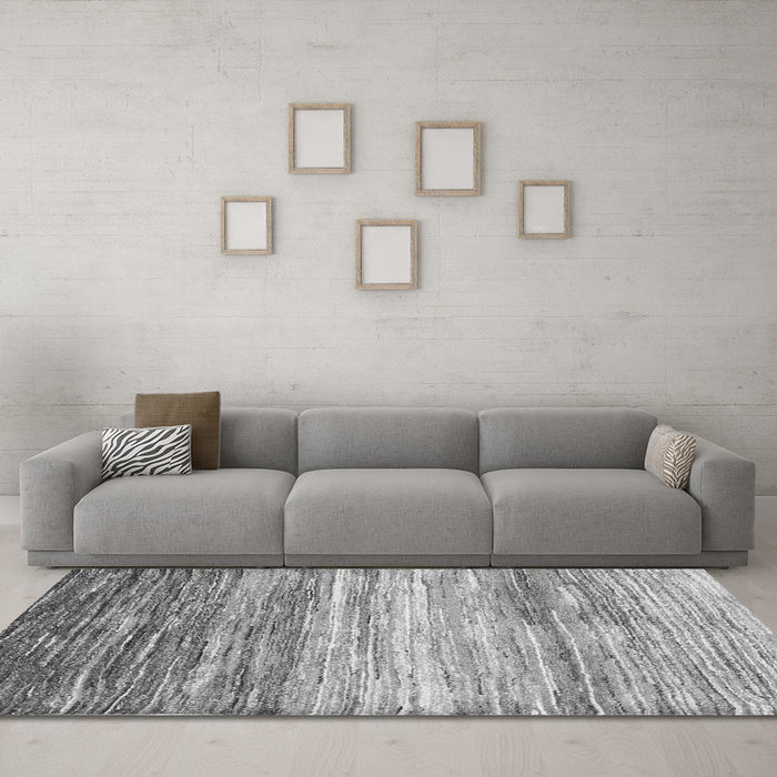 Machine Washable Abstract Gray Contemporary Rug in a Living Room,, wshcon2062gry