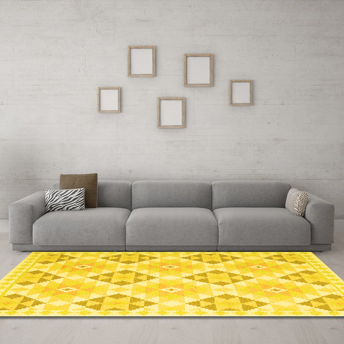 Machine Washable Southwestern Yellow Country Rug in a Living Room, wshcon2063yw