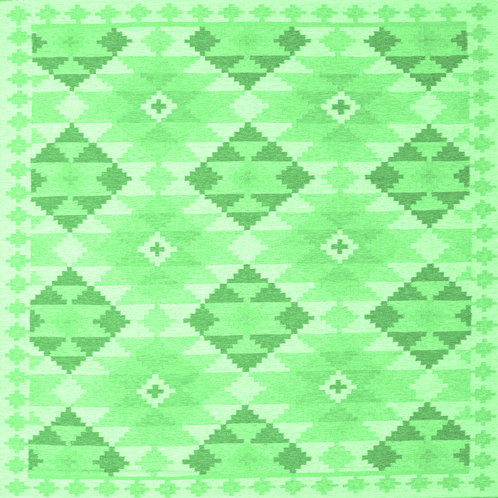Square Machine Washable Southwestern Emerald Green Country Area Rugs, wshcon2063emgrn