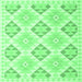 Square Machine Washable Southwestern Emerald Green Country Area Rugs, wshcon2063emgrn