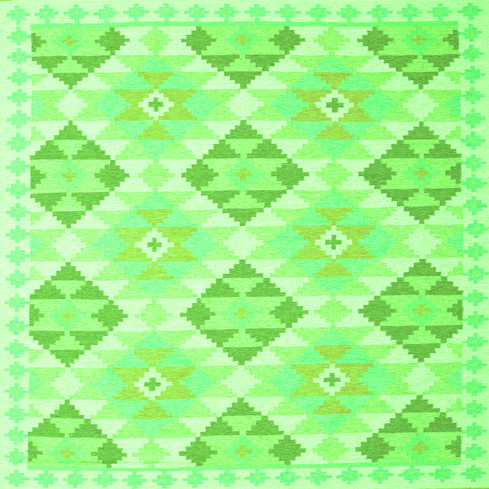 Round Machine Washable Southwestern Green Country Area Rugs, wshcon2063grn