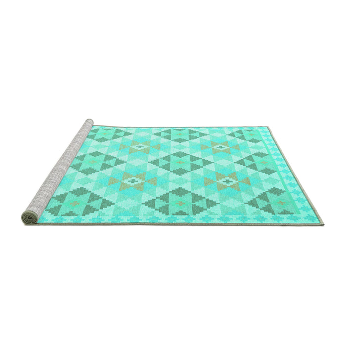 Sideview of Machine Washable Southwestern Turquoise Country Area Rugs, wshcon2063turq