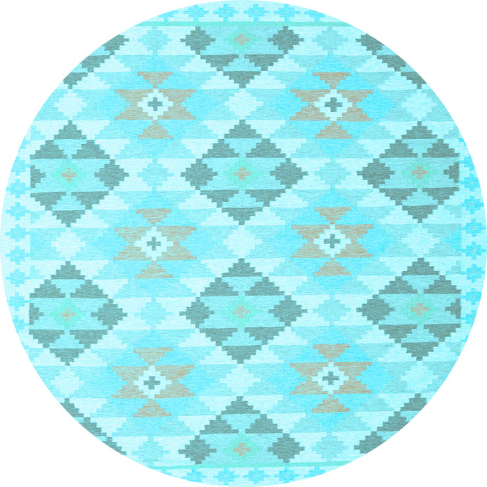 Round Machine Washable Southwestern Light Blue Country Rug, wshcon2063lblu