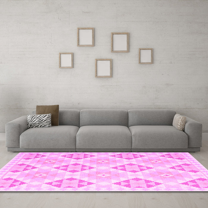 Machine Washable Southwestern Pink Country Rug in a Living Room, wshcon2063pnk