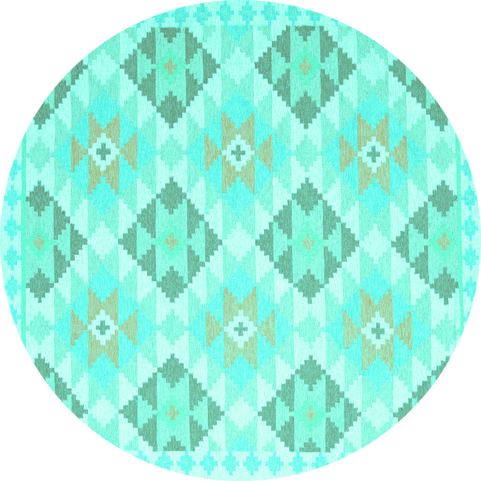 Round Southwestern Turquoise Country Rug, con2063turq