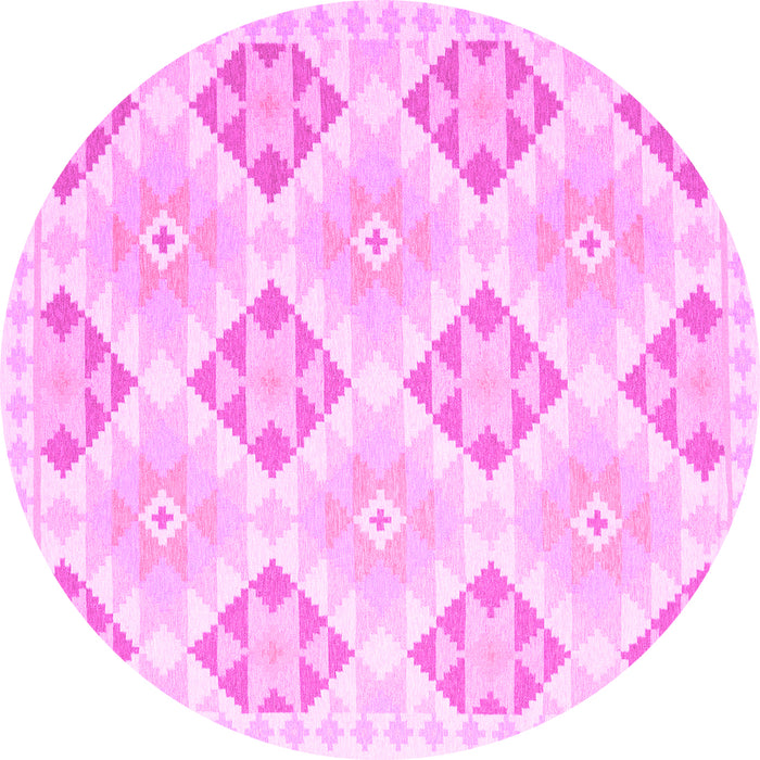 Round Machine Washable Southwestern Pink Country Rug, wshcon2063pnk