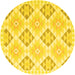 Round Machine Washable Southwestern Yellow Country Rug, wshcon2063yw