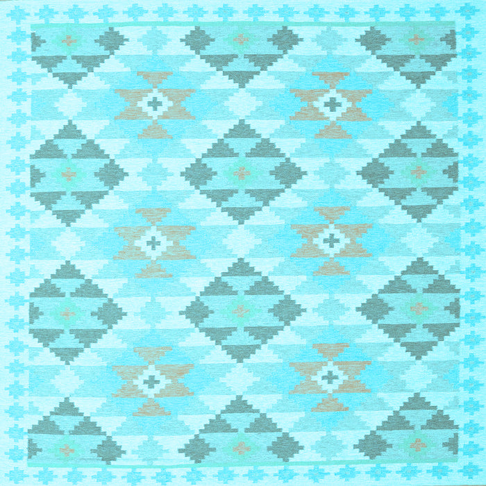 Square Machine Washable Southwestern Light Blue Country Rug, wshcon2063lblu