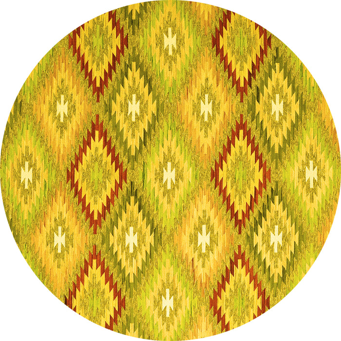 Round Machine Washable Southwestern Yellow Country Rug, wshcon2064yw