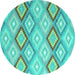 Round Machine Washable Southwestern Turquoise Country Area Rugs, wshcon2064turq