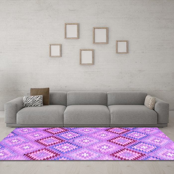 Machine Washable Southwestern Purple Country Area Rugs in a Living Room, wshcon2064pur