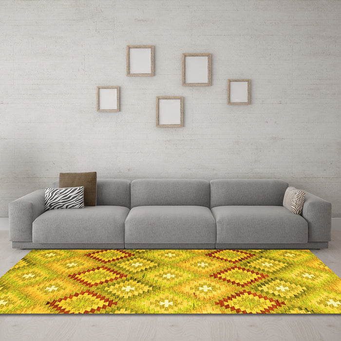 Machine Washable Southwestern Yellow Country Rug in a Living Room, wshcon2064yw