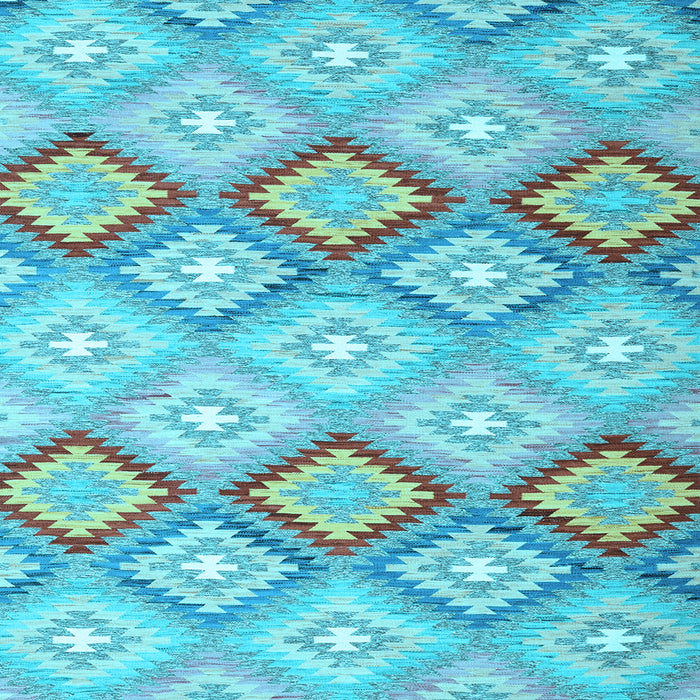 Square Machine Washable Southwestern Light Blue Country Rug, wshcon2064lblu
